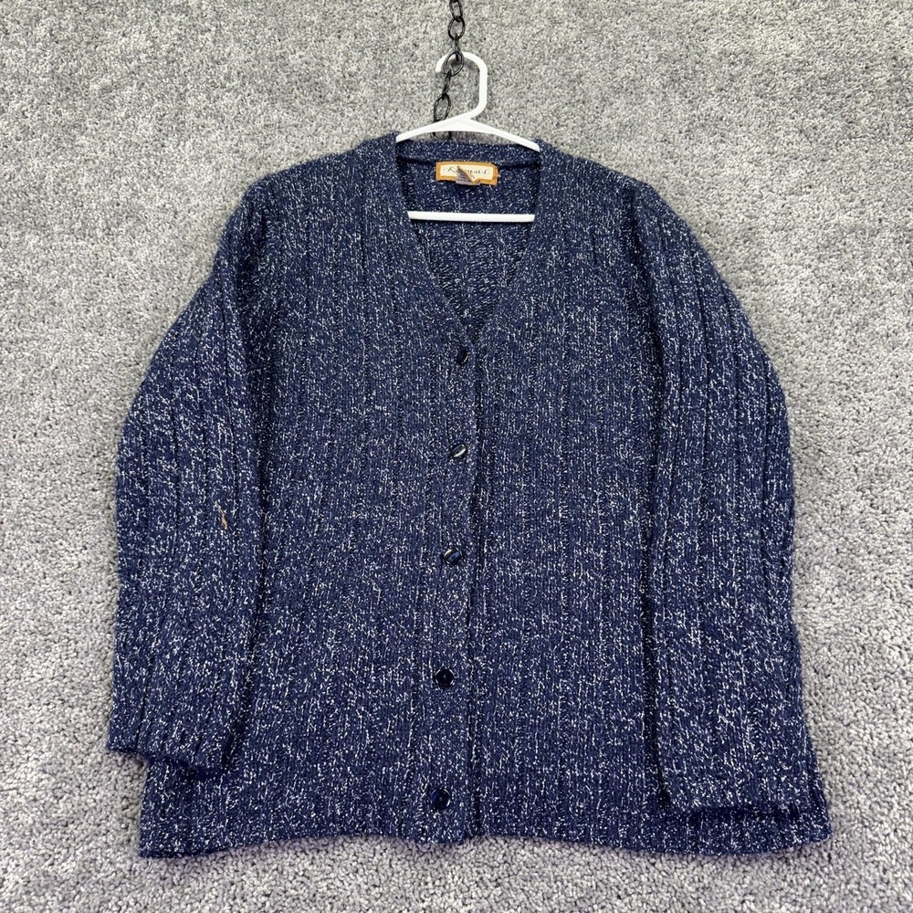 Kamal Sweater Cardigan Womens Medium Blue V Neck Button Wool Blend Knit Casual